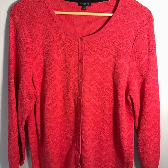 Talbots Sweaters - Talbots Women's Pink Chevron lightweight Cardigan‎